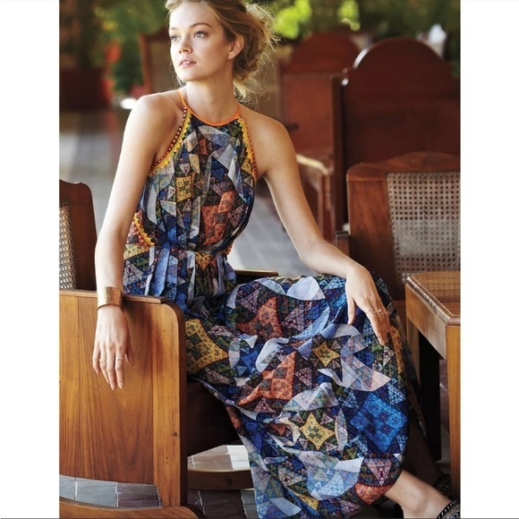 Anthropologie Ranna Gill Condesa Maxi Size M Geometric Studded Embroidered - Picture 1 of 16